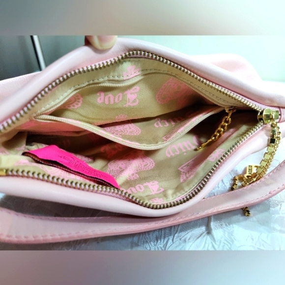 Juicy Couture Vintage Pink Leather Purse & Gold Letter J & 2 Chains - Picture 7 of 12